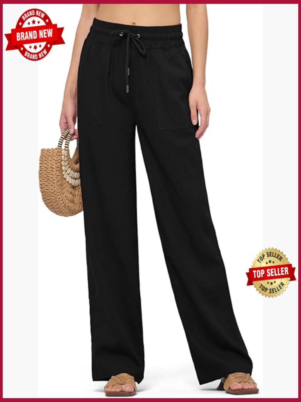 Women's Linen Wide Leg Palazzo Pants with Pockets
